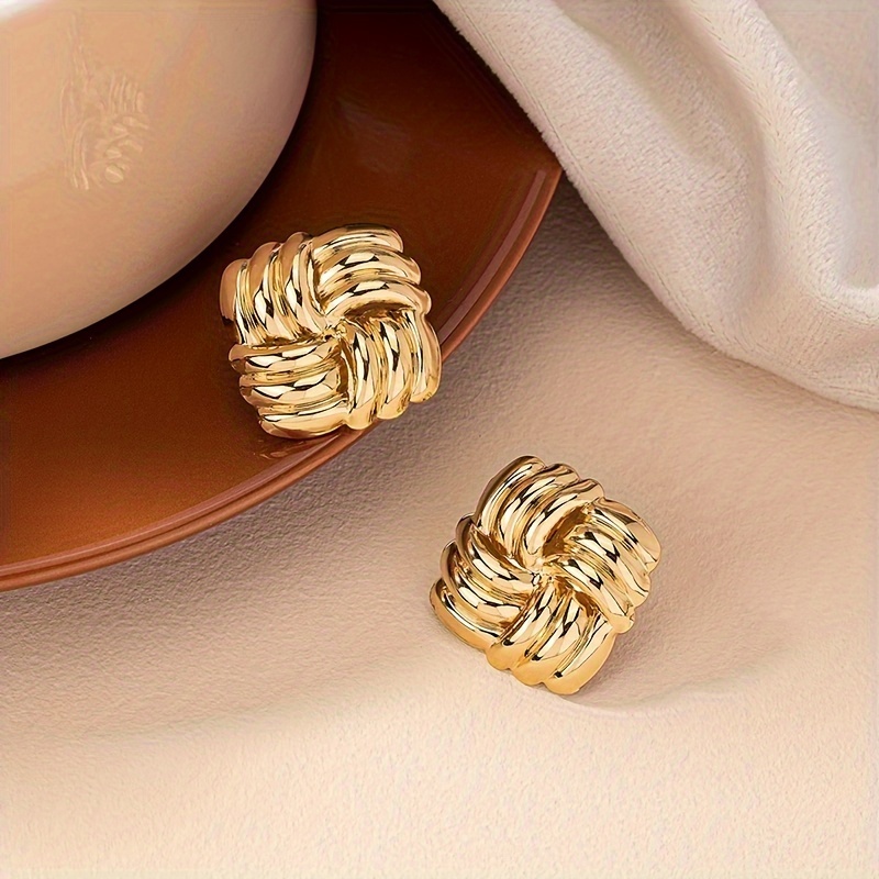 Metal Geometric Square Earrings Texture Ear Studs Style Iron Material
